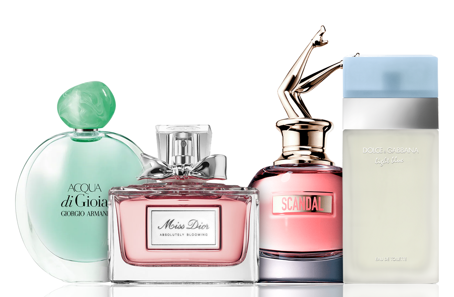 Parfümset mit 4 Parfüms | Acqua di Gioia, Light Blue, Scandal, Miss Dior 100 ml